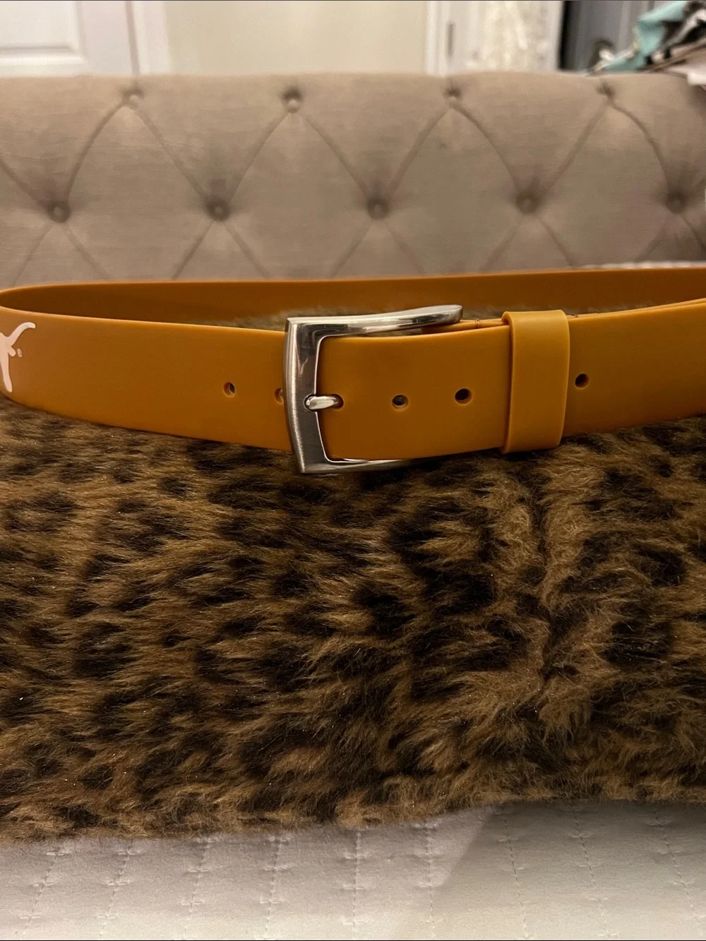 Women's Mustard Yellow Silicone Belt with Silver Buckle